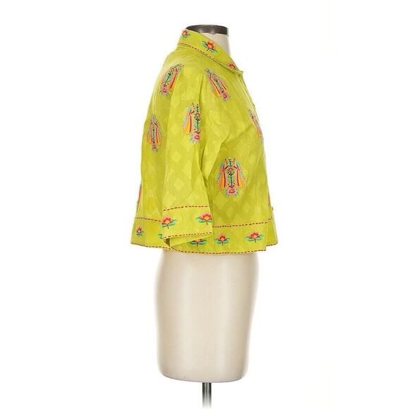 NWOT nimo With love Neon Embroidered Bug Beetle Cropped Button Down XXS - Picture 4 of 5